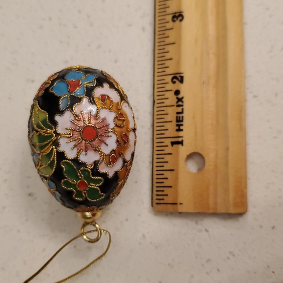 Cloisonne Enamel Ornament Egg Flowers Gold 2 Inches - Picture 7 of 7